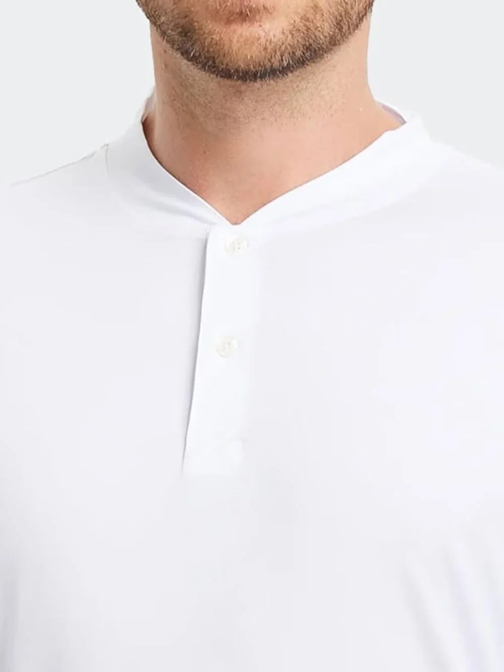 Mens White Dry Fit Henley Shirt Moisture Wicking Casual Performance Tee - Picture 4 of 6